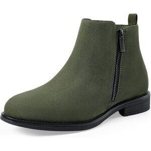 Women's Ankle Green Boots Short Flat Low Heel Dress Chelsea Casual Classic